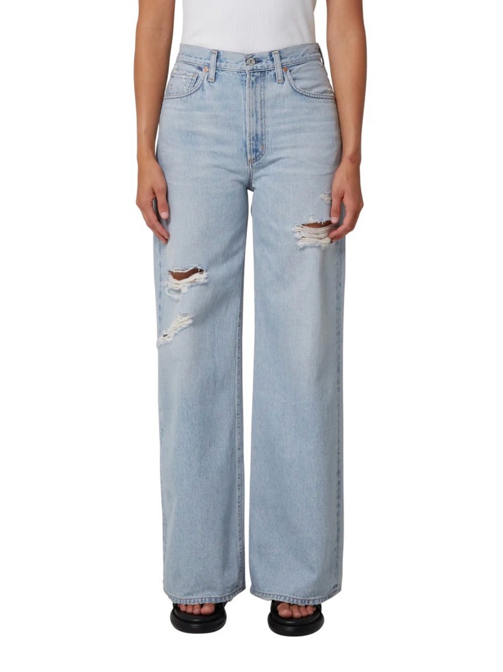 Citizens Of Humanity Paloma Jeans High Rise Wide Leg Light Wash Distressed